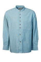 Vintage Granddad Shirt - Green & Blue stripes - Lee Valley - front