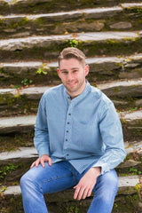 Vintage Granddad Shirt - Green & Blue stripes - Lee Valley