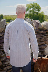 Vintage Granddad Shirt - Slate grey pin stripes - Lee Valley - on model, back