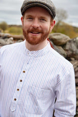 Vintage Granddad Shirt - Lee Valley - Blue pin stripes on white ground - on model close up