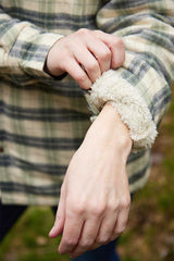Women Collar Fleece Lined Flannel Shirt - Ecru, Green and Navy Check - Lee Valley - detail sleeve