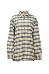 Women Collar Fleece Lined Flannel Shirt - Ecru, Green and Navy Check - Lee Valley - front