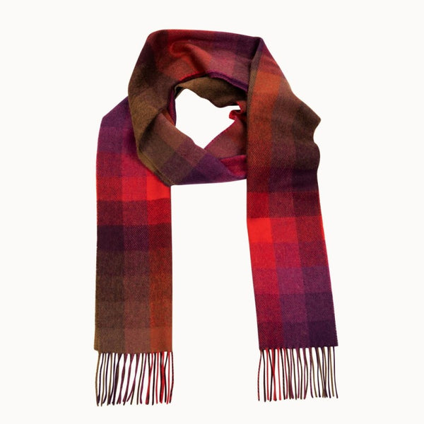 Lambswool Scarf - Purple, Red and Brown Block - John Hanly