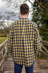 Vintage Granddad Shirt - Lee Valley - Mustard and Navy Plaid Check - back