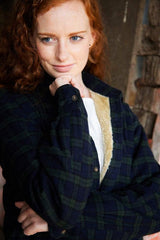 Women Collar Fleece Lined Flannel Shirt – Green Tartan Black Watch - Lee Valley - cuff