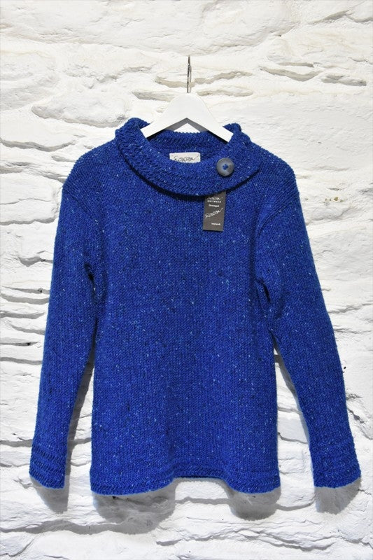 Boat neck and herringbone edges sweater - Bright Blue - Rossan Knitwear - front