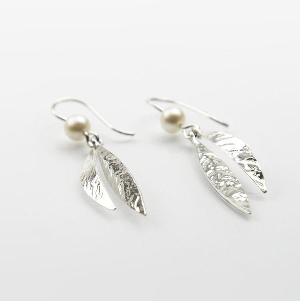 Leaf Drop Earrings – Pearl and Sterling Silver - Martina Hamilton - Pure Ireland