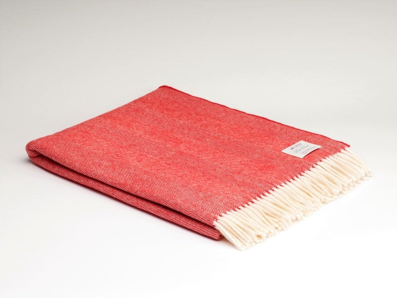Merino Lambswool Throw Red and Cream Herringbone McNutt of Donegal