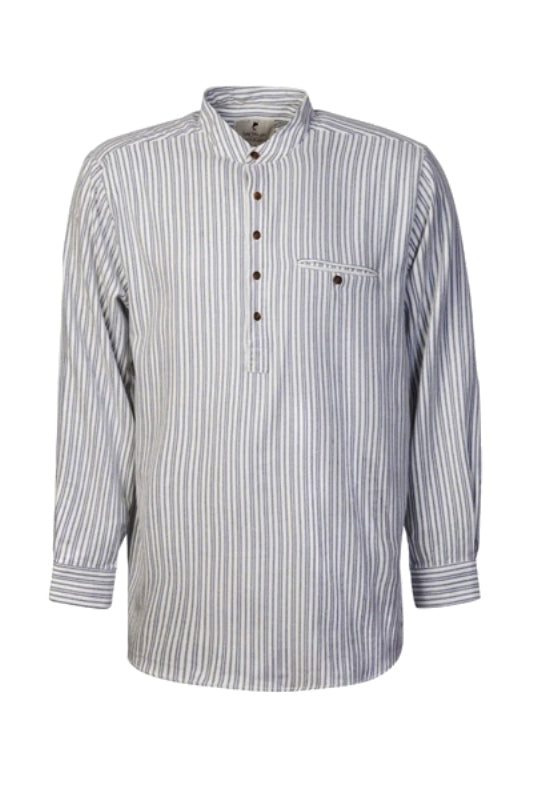 Flannel Granddad Shirt - Double Blue Stripes on Ivory - Lee Valley - front