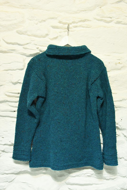 Boat neck and herringbone edges sweater - Turquoise – Rossan Knitwear - back