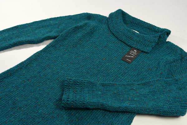 Boat neck and herringbone edges sweater - Turquoise – Rossan Knitwear - detail