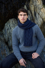 Cable and Rib Scarf - Silent Night - Fisherman Out of Ireland - on model