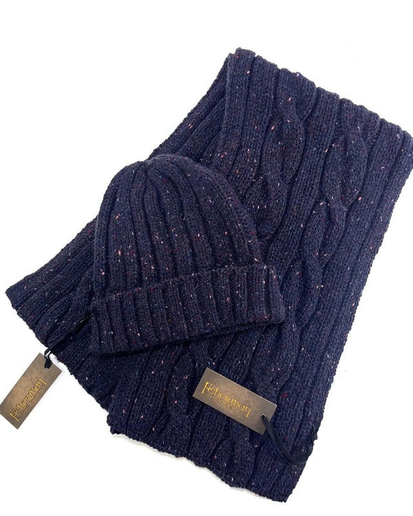 Cable and Rib Scarf and Ribbed Hat - Seabed - Fisherman Out of Ireland