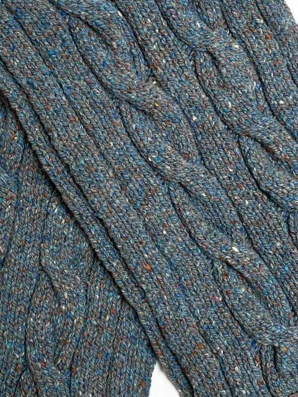 Cable and Rib Scarf - Blue Smoke - Fisherman Out of Ireland - detail