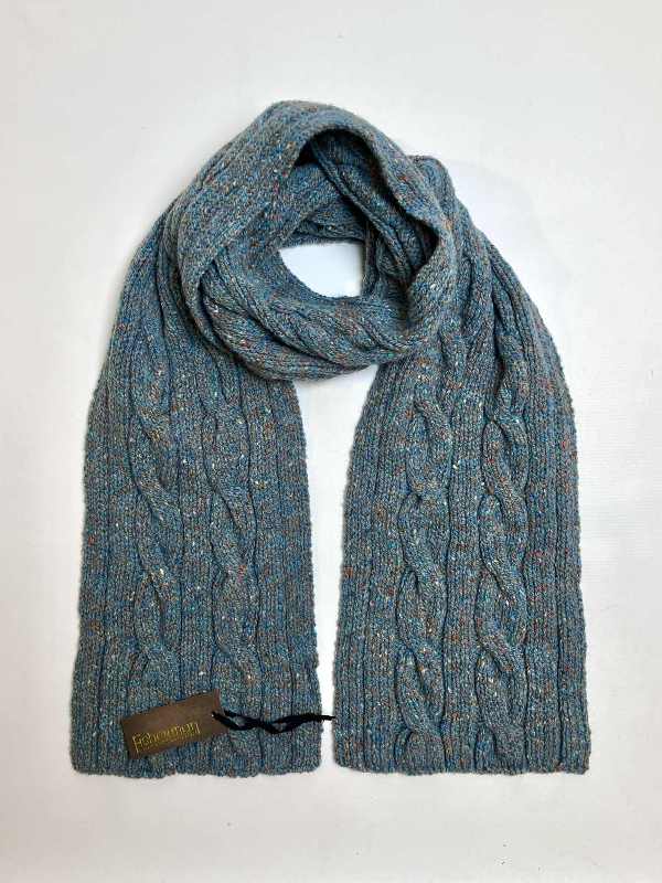 Cable and Rib Scarf - Blue Smoke - Fisherman Out of Ireland