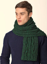 Cable and Rib Scarf - Bottle Green - Fisherman Out of Ireland - on model
