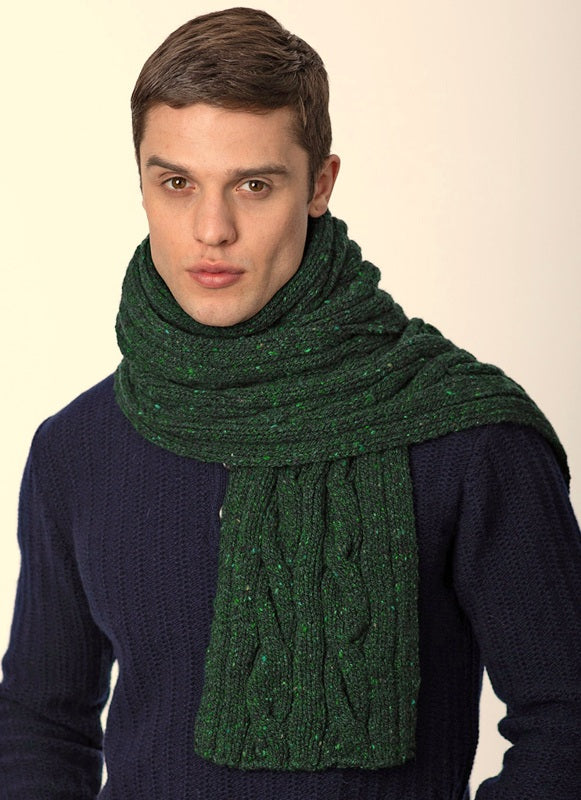 Cable and Rib Scarf - Bottle Green - Fisherman Out of Ireland
