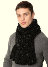 Cable and Rib Scarf – Raven - Fisherman Out of Ireland - on model