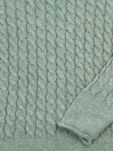 Cabled Funnel Neck Sweater -Cream Mint - Fisherman Out of Ireland - detail