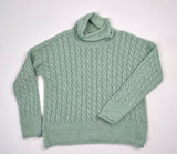 Cabled Funnel Neck Sweater -Cream Mint - Fisherman Out of Ireland - front