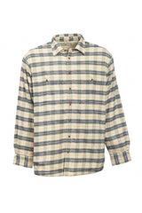 Collar Fleece Lined Flannel Shirt – Ecru, Green and Navy Check - Lee Valley - front