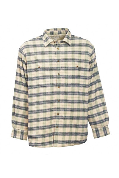 Collar Fleece Lined Flannel Shirt – Ecru, Green and Navy Check - Lee Valley - front