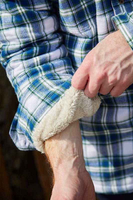 Collar Fleece Lined Flannel Shirt – Douglas Blue Tartan - Lee Valley - sleeve detail