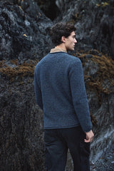 Crew neck with roll edges jumper - Blue Bark - Fisherman Out of Ireland - on model - back