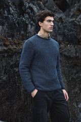 Crew neck  with roll edges jumper - Blue Bark - Fisherman Out of Ireland - on model