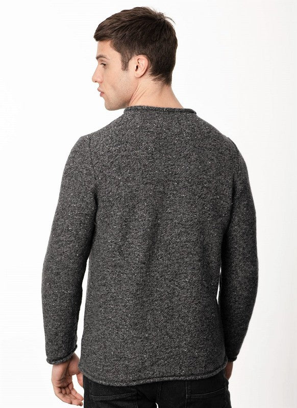 Crew neck with roll edges jumper - Granite - Fisherman Out of Ireland - on model back