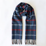 Fine Merino Scarf - Blue, Red, Sky and Beige Check - John Hanly