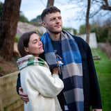 Fine Merino Scarf - Blue and Biscuit Plaid - John Hanly - on model