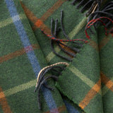 Fine Merino Scarf - Green, Rust Orange and Blue Check - John Hanly - close up