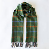 Fine Merino Scarf - Green, Rust Orange and Blue Check - John Hanly 