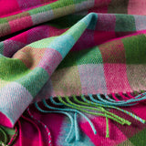 Fine Merino Scarf -Pink Raspberry, Blue and Green Block Check - John Hanly - detail