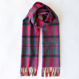Fine Merino Scarf - Pink, Slate and Navy Blue Check Herringbone - John Hanly