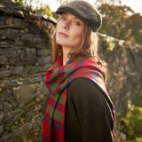 Fine Merino Scarf - Red, Green and Blue and Green Check Herringbone - John Hanly - on model 