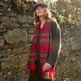 Fine Merino Scarf - Red, Green and Blue and Green Check Herringbone - John Hanly - on model 