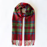 Fine Merino Scarf - Red, Green and Blue and Green Check Herringbone - John Hanly 