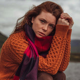 Fine Merino Scarf - Red, Pink and Navy Block Check - John Hanly - on model