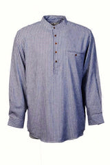 Flannel Granddad Shirt - white stripes on dark grey ground - Lee Valley - front