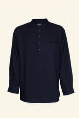 Flannel Granddad Shirt - Navy Melange Twill - Lee Valley - front