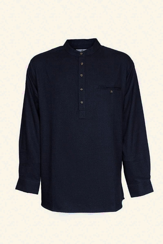 Flannel Granddad Shirt - Navy Melange Twill - Lee Valley - front