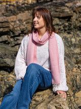 Herringbone Lambswool Scarf - Blossom - McNutt of Donegal - on model