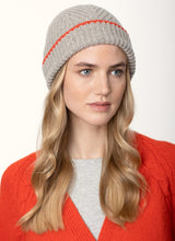 Herringbone Rib Stitch Hat with Tipping Stripe - Porridge and Lifebuoy - Fisherman Out of Ireland - side