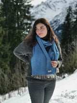 Herringbone Lambswool Scarf - Royal Blue - McNutt of Donegal - on model