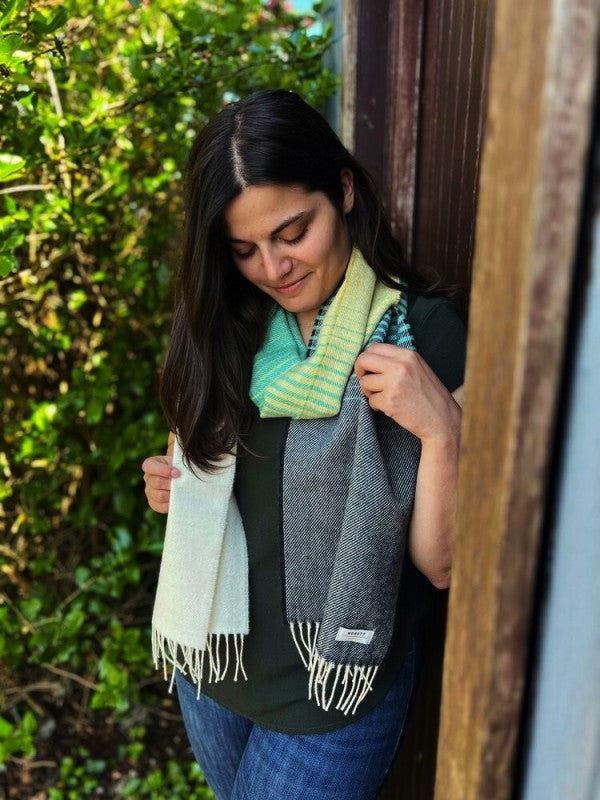 Jasmine Ómbre Lambswool Scarf - McNutt of Donegal - on model