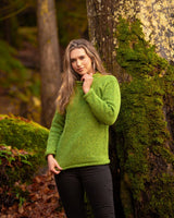 Ladies Roll neck jumper – Speckled lime green – Rossan Knitwear- on model