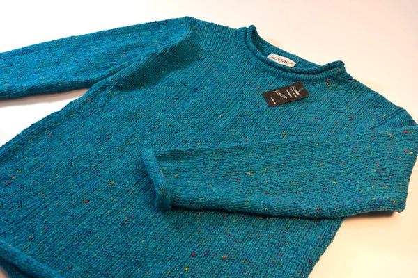 Ladies Roll neck jumper – Speckled turquoise – Rossan Knitwear - detail