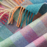 Lambswool Scarf - Purple, Heather, Green and Blue Block Check - John Hanly - close up